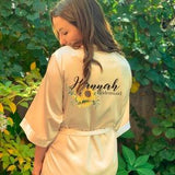 Satin Bridal Robes, Bridesmaid Gifts, Floral Bridal Party Robe Wedding Gift, Personalized Gift Custom Robes, Champagne Wedding Gold Satin