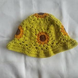 sunflower crochet hat, bucket hat , granny squares, spring fashion, cottagecore