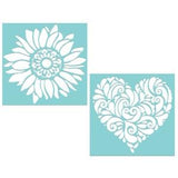 Set of 2 BOHO Adhesive Stencils, Sunflower and Mandala Heart Reusable Adhesive Silkscreen Transfer Stencils for Wood Signs, Canvas & More