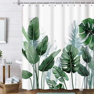 Palm Leaves Shower Curtains Printed Bathroom Shower Curtains Green Plants Shower Curtain Tropical Leaves Shower Curtain Waterproof Curtain