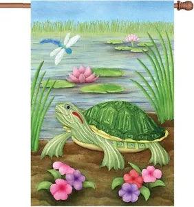 Turtle Dragonfly Lily Pad Flower Pond House Flag Large 40" x 28"
