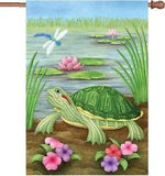 Turtle Dragonfly Lily Pad Flower Pond House Flag Large 40" x 28"