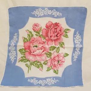 Vintage Handkerchief Pink Peonies Flowers 11"