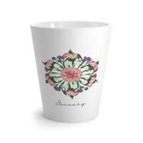 Latte Mug, 12oz, White, January Birth Flower Carnation Mandala, Coffee Lover