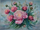 Oil Painting Peony Flowers Floral Original Art Pink Peony canvas artwork