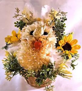 Sunflower Garden Patch with Cute Feathered Owl