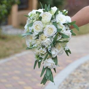Ivory Roses Eucalyptus Bridal Bouquets Real Touch Roses Rustic Boho Chic Wedding Bouquets