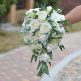 Ivory Roses Eucalyptus Bridal Bouquets Real Touch Roses Rustic Boho Chic Wedding Bouquets
