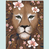 Lion and Orchid Flower Strength Art Print in A5 and A6