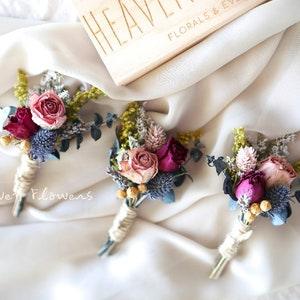 Dreaming Boutonniere l Hot Pink Rose & Thistle Boutonniere l Dried Flowers Boutonniere
