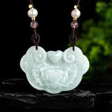 New Fine 100% Natural Jade Jadeite Women Lucky Peony Flower Ruyi Lock Pendant