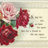 Bouquet of Roses and Emerson Quote Antique Postcard A Day For Toil - Beautifully Embossed - Suitable For Framing