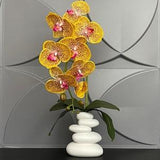 Artificial Yellow Orchid Phalaenopsis in Handmade Vase Real Touch Silk Flowers Branch Faux Plant for Indoor Fake arranging Centerpiece