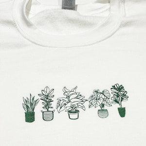 Plant lover crewneck, Oversized Sweatshirt, gift for, Fine Line, embroidered crewneck, embroidered sweater