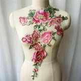 Peony Flower Leaf Lace Fabric Collar Gown Appliques Sew Patch Wedding Decoration