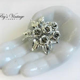 Vintage Silver Tone Rose Brooch / Pin, Flower Bouquet Wreath Pin