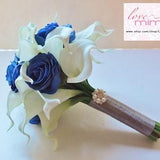 Bridesmaid Bouquets, White Calla Lily Bouquet, Royal Blue Roses Bouquet, Bridal Bouquet, wedding flowers, Silk Flower Bouquet