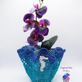 Orchid Pot, Seahorse Pot, Fan Coral Pot, Ocean Theme Pot, Planter, Lacey Pot, Lace Pot, Pot with holes, Blue orchid pot, Doilie pot, Gift