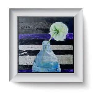 Oil Painting Peony in Vase Silver Stripes Original Artwork Gift for her/ for him