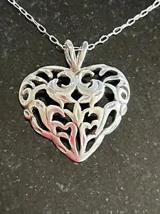 NEW LISTINGVintage Art Nouveau Revival Sterling Silver Heart Lily Pendant Necklace 22??? 925