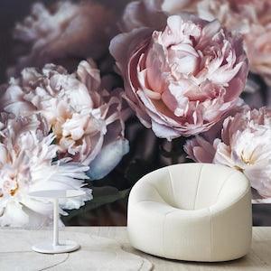 Peony Wall Art, Vintage Peony Wallpaper, Vintage Home Decor, Dark Floral Print, Peony Wall Mural, Peony Decor