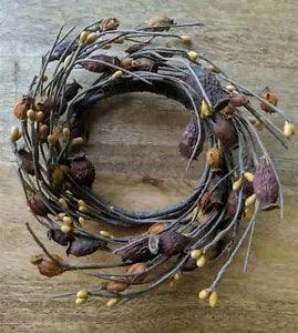 3-1/2" Dried Rose Hip Floral Candle Ring Wreath Decor Accent