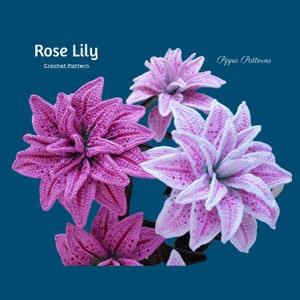 Crochet Rose Lily Flower Pattern photo tutorial- crochet pattern for Decor, Bouquets and Arrangements