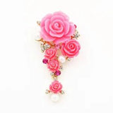 Charming Pink Peony Flower Pendant Brooch Pin Zircon Crystal Pearl Woman's Gift