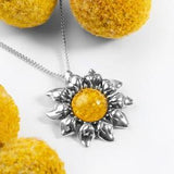 Sterling Silver Sunflower Necklace in Yellow Amber, Sunflower Jewelry, Sunflower Gifts, Flower Necklace, Boho Necklace