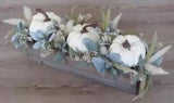 Farmhouse Mixed Wheat Creamy White Pumpkins Lambs Ear Table Centerpiece 20" long