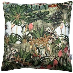 Green Cushion Cover Orchids Velvet Floral Botanical printed throw Pillow Case Pink Yellow Exotic Plants