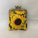 Sunflower Change Purse/Mini Cosmetics Bag/Lipstick Pouch/Key Pouch/Purse Organizer/Credit Card Case/Purse Frame with Flower Clasp