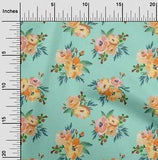 oneOone Cotton Poplin Fabric Watercolor Leaves & Peony Floral_Printed-9dt