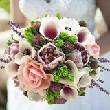 Bridal Bridesmaid Bouquet with Anemones Peonies Callas Roses - add Groom or Groomsman Boutonniere, Cake Flowers, Centerpieces, Flower Crown