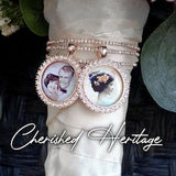 Bouquet Wrap Rose Gold Photo Charm Round Wedding Bridal Memory Frame Bling Charms