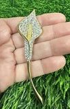 Vintage Large Gold Tone Calla Lily Brooch Pin W Clear Pave Rhinestones