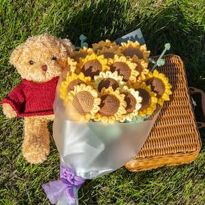Crochet Sunflower, Crochet Flowers, Set of 3, Flower Bouquet, Sunflower Bouquet, Handmade Sunflowers, Graduation Bouquet, Graduation Gift