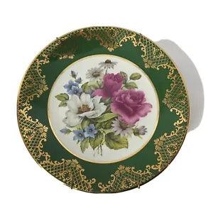 Vintage Weatherby Decorative Flowers Peonies Plate Green Band Filigree England