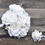 White Rose Bouquet Boho Bouquet White Bridal Bouquet Baby Breath Silk Wedding Flowers Wedding Bouquet Set Destination Wedding Artificial