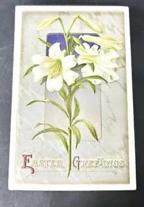 NEW LISTINGVintage Easter Foil Embossed Postcard Card Lily Lilies Unposted Blank One Cent