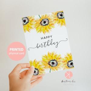 Sunflower Birthday Card, Happy Birthday, Card for Friend, Card for Girlfriend, Birthday Card for Mom, Watercolor Birthday Card