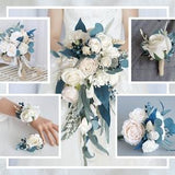 Bridal cascade bouquet, Wedding bouquets blue summer, Bridal bouquet set, Bridal bouquet blue, White rose bridal bouquet,Wedding boutonniere