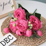 Silk Rose Bouquet Artificial Peony Flowers Bouquets 5 Heads White Pink Bride Bridesmaids Bouquet Fucshia Wedding Centerpieces Decor QT2-1
