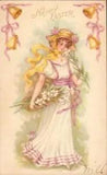 Lovely LADY Holds LILIES On Beautiful Vintage 1908 EASTER Postcard