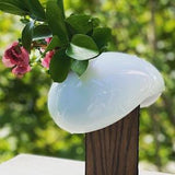 Water Drop Vase | Solid Wood Stand | Plant Lovers | Green White | Ceramic Vases for Flower | Modern Home Decor | Ikebana | Gifts |Handmade