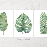 Set of 3 Plant Prints, 5x7 Inch Green Botanical Prints, Gallery Wall Art Set of Watercolor Monstera, Fern, and Banana Leaf Artwork for Walls