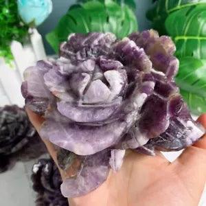 4??? Natural Dreamy Amethyst peony flower carved quartz crystal Reiki random 1pc