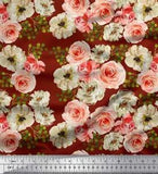 Soimoi Cotton Poplin Fabric Ranunculus With Bunch Floral Printed-LMW