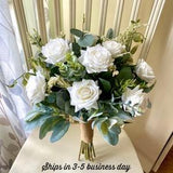 Wedding bouquet READY TO SHIP realistic white rose & eucalyptus bridal bouquet