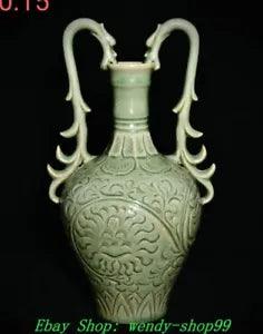 Old Chinese Song Dynasty YaoZhou Kiln Porcelain Peony Flower Dragon Bottle Vase